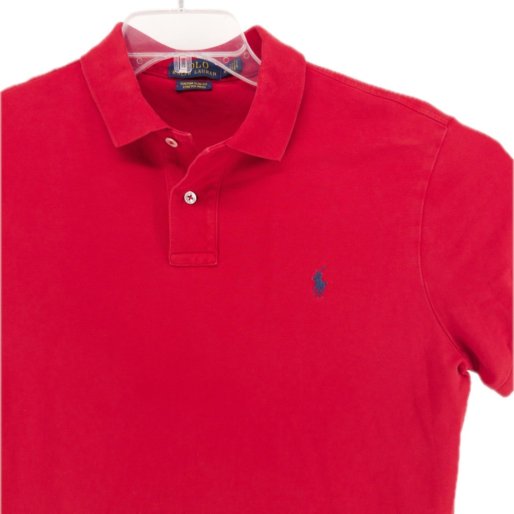 Polo Ralph Lauren Mens L Custom Slim Fit Stretch Mesh Polo Shirt Red Logo Pony